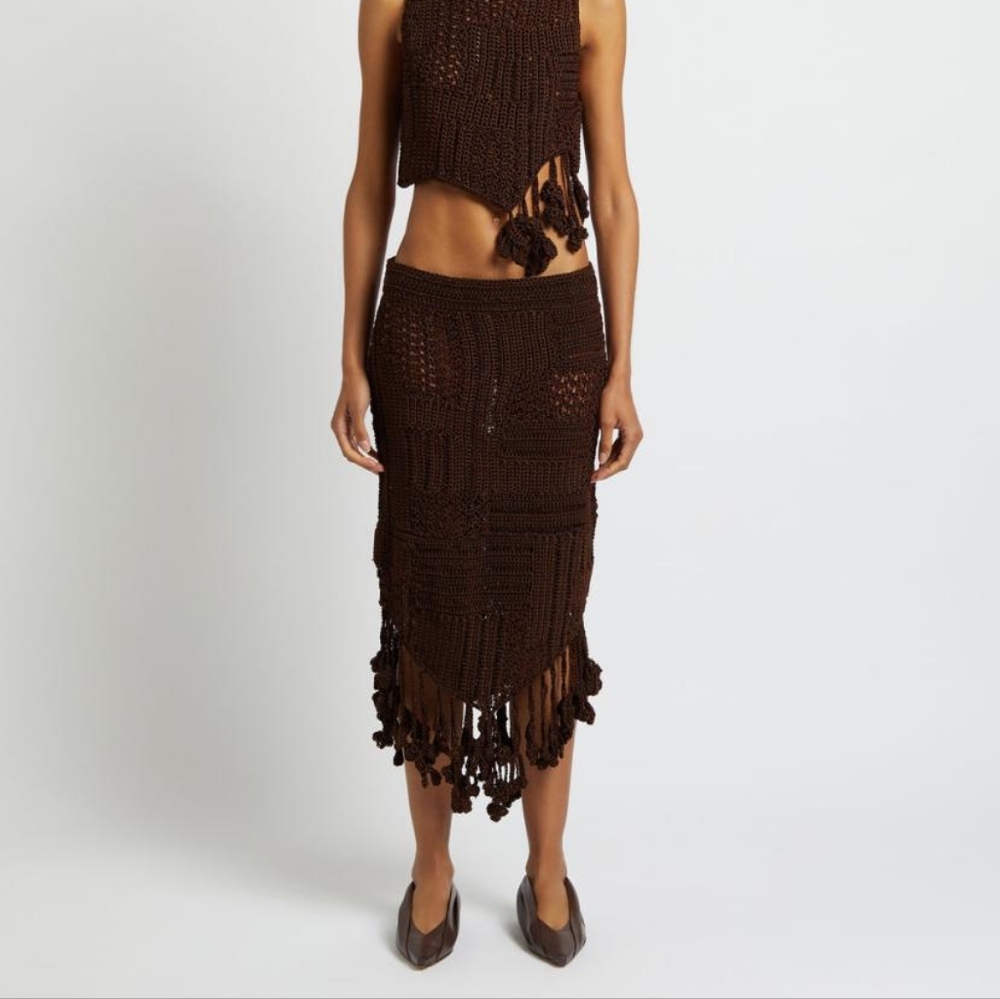 christopher esber brown ramener crochet skirt sz l
